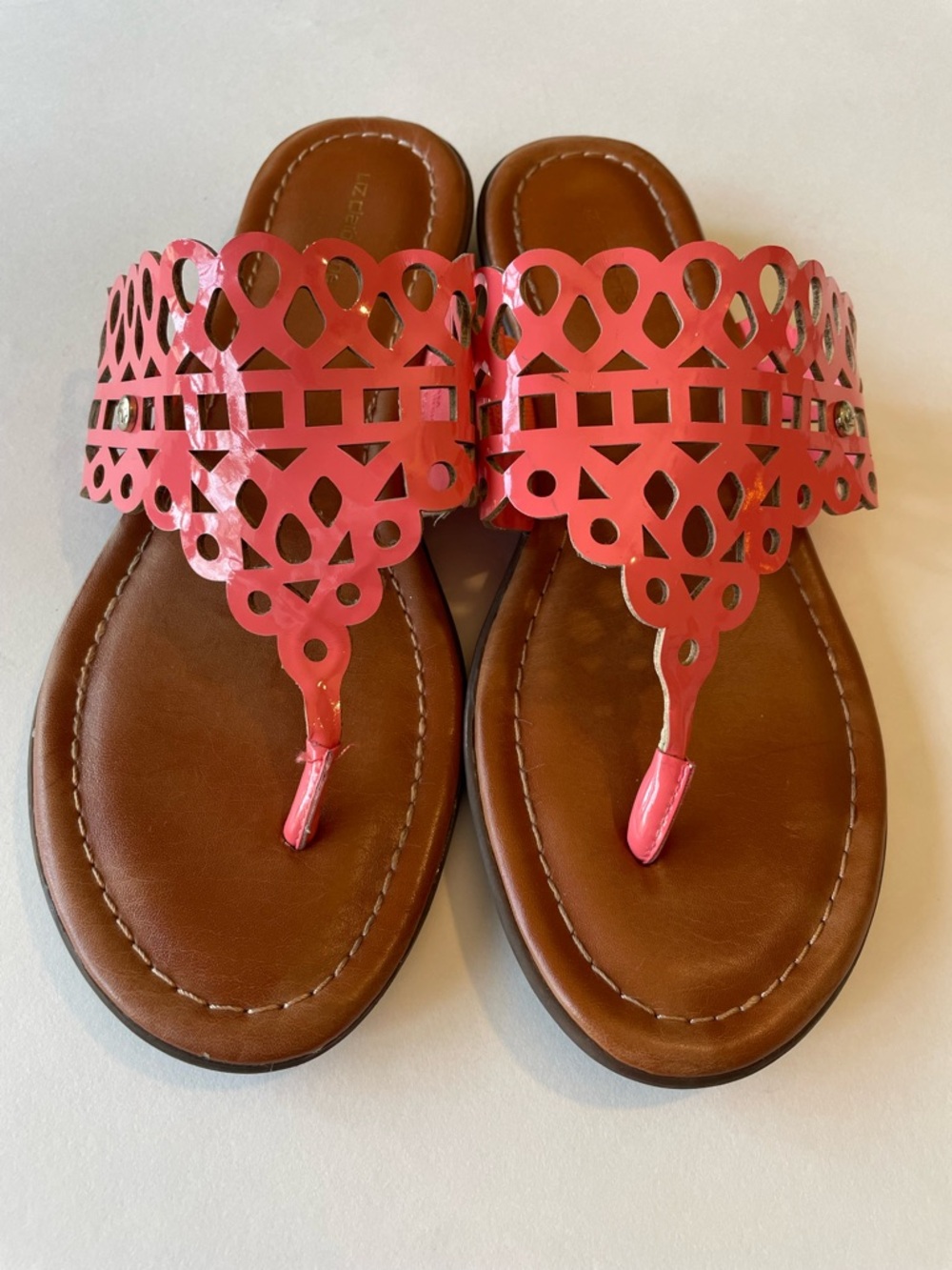 Liz Claiborne Coral Pink Laser-Cut Thong Sandals